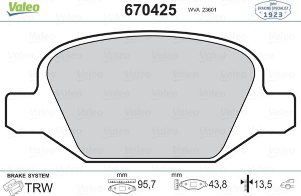 Valeo 670425 - Тормозные колодки, дисковые, комплект autospares.lv