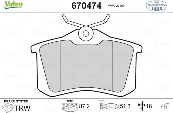 Valeo 670474 - Тормозные колодки, дисковые, комплект autospares.lv