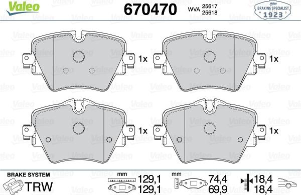 Valeo 670470 - Тормозные колодки, дисковые, комплект autospares.lv