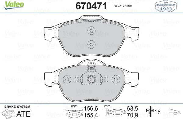 Valeo 670471 - Тормозные колодки, дисковые, комплект autospares.lv