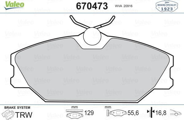 Valeo 670473 - Тормозные колодки, дисковые, комплект autospares.lv