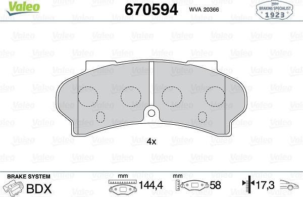 Valeo 670594 - Тормозные колодки, дисковые, комплект autospares.lv