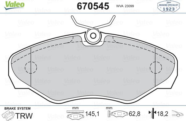 Valeo 670545 - Тормозные колодки, дисковые, комплект autospares.lv
