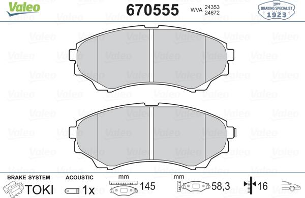 Valeo 670555 - Тормозные колодки, дисковые, комплект autospares.lv