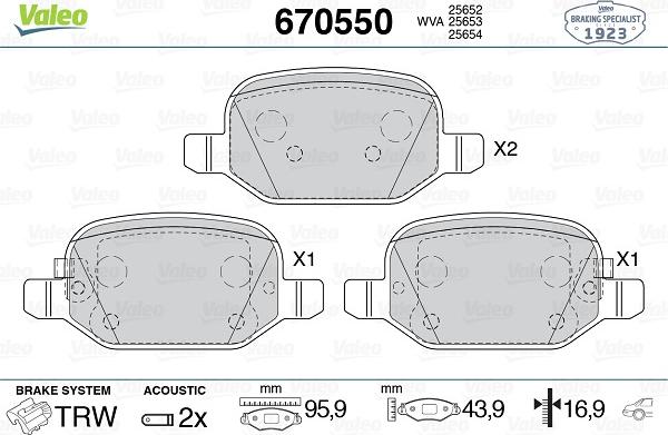 Valeo 670550 - Тормозные колодки, дисковые, комплект autospares.lv