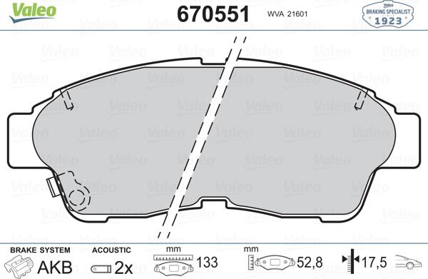 Valeo 670551 - Тормозные колодки, дисковые, комплект autospares.lv