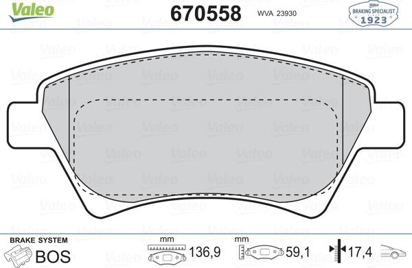 Valeo 670558 - Тормозные колодки, дисковые, комплект autospares.lv