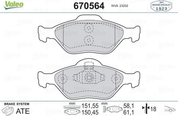 Valeo 670564 - Тормозные колодки, дисковые, комплект autospares.lv