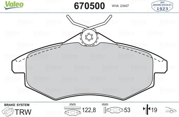 Valeo 670500 - Тормозные колодки, дисковые, комплект autospares.lv