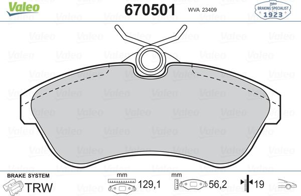 Valeo 670501 - Тормозные колодки, дисковые, комплект autospares.lv