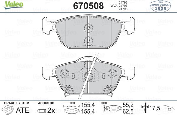 Valeo 670508 - Тормозные колодки, дисковые, комплект autospares.lv