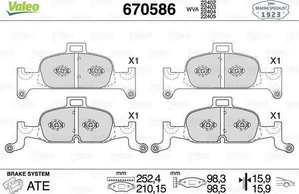 Valeo 670586 - Тормозные колодки, дисковые, комплект autospares.lv