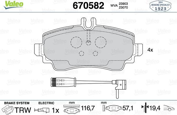 Valeo 670582 - Тормозные колодки, дисковые, комплект autospares.lv