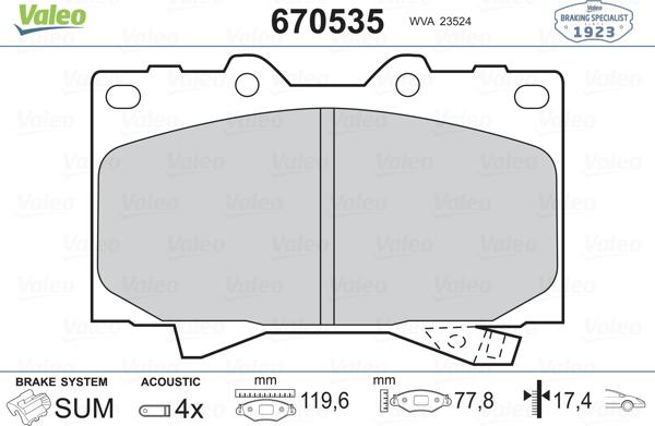 Valeo 670535 - Тормозные колодки, дисковые, комплект autospares.lv