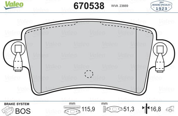 Valeo 670538 - Тормозные колодки, дисковые, комплект autospares.lv