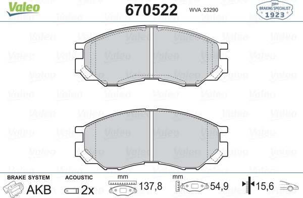 Valeo 670522 - Тормозные колодки, дисковые, комплект autospares.lv