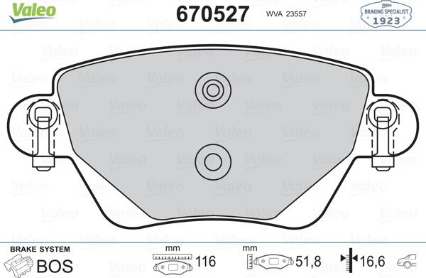 Valeo 670527 - Тормозные колодки, дисковые, комплект autospares.lv