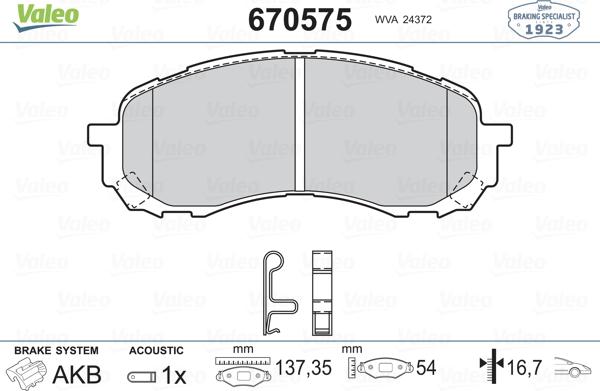 Valeo 670575 - Тормозные колодки, дисковые, комплект autospares.lv