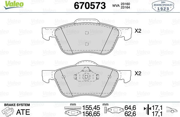 Valeo 670573 - Тормозные колодки, дисковые, комплект autospares.lv