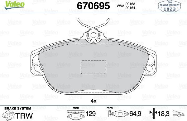 Valeo 670695 - Тормозные колодки, дисковые, комплект autospares.lv