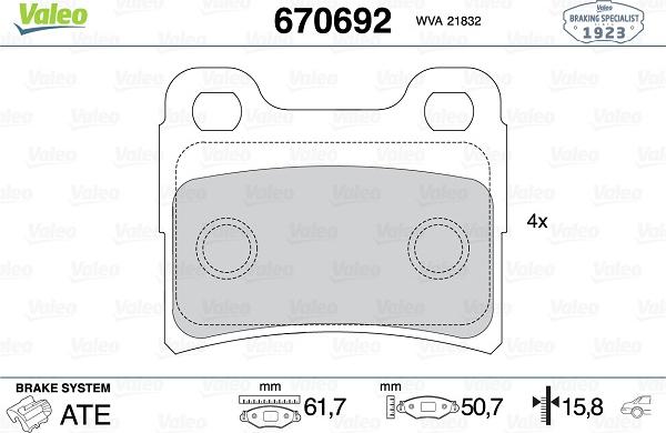 Valeo 670692 - Тормозные колодки, дисковые, комплект autospares.lv