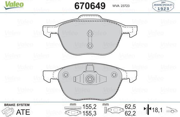 Valeo 670649 - Тормозные колодки, дисковые, комплект autospares.lv