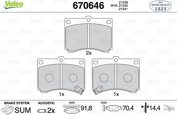 Valeo 670646 - Тормозные колодки, дисковые, комплект autospares.lv