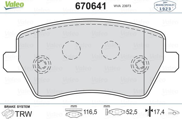 Valeo 670641 - Тормозные колодки, дисковые, комплект autospares.lv