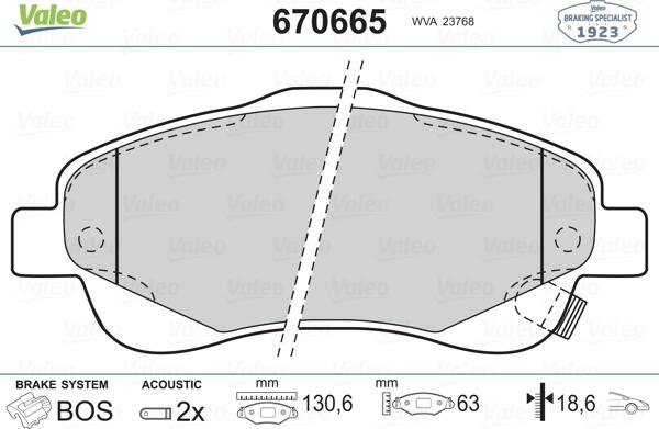 Valeo 670665 - Тормозные колодки, дисковые, комплект autospares.lv