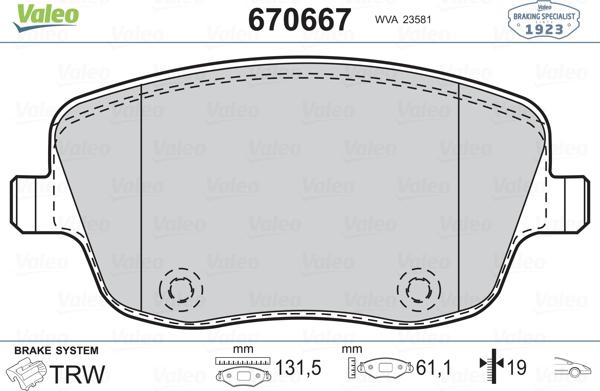 Valeo 670667 - Тормозные колодки, дисковые, комплект autospares.lv