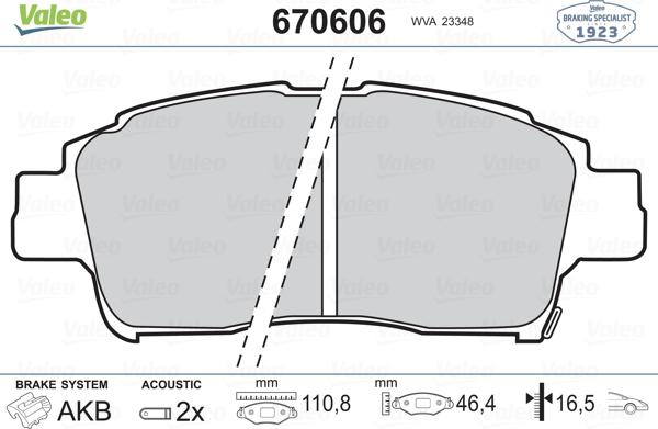 Valeo 670606 - Тормозные колодки, дисковые, комплект autospares.lv