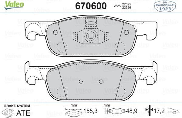 Valeo 670600 - Тормозные колодки, дисковые, комплект autospares.lv