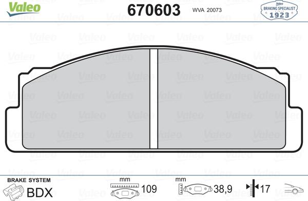 Valeo 670603 - Тормозные колодки, дисковые, комплект autospares.lv