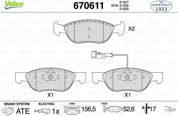 Valeo 670611 - Тормозные колодки, дисковые, комплект autospares.lv