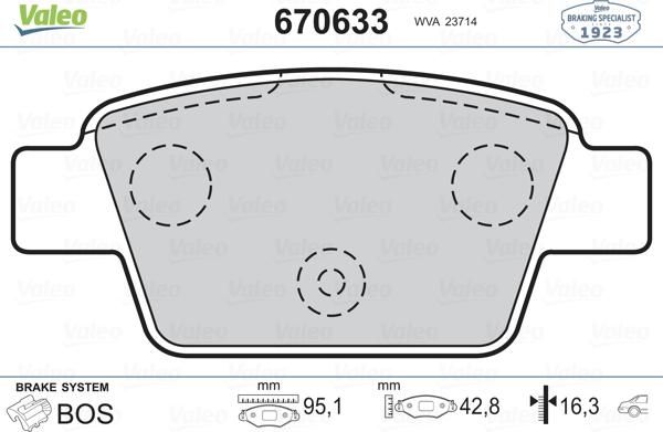 Valeo 670633 - Тормозные колодки, дисковые, комплект autospares.lv