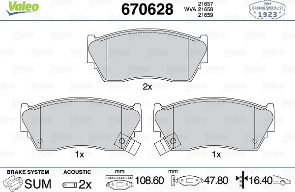 Valeo 670628 - Тормозные колодки, дисковые, комплект autospares.lv