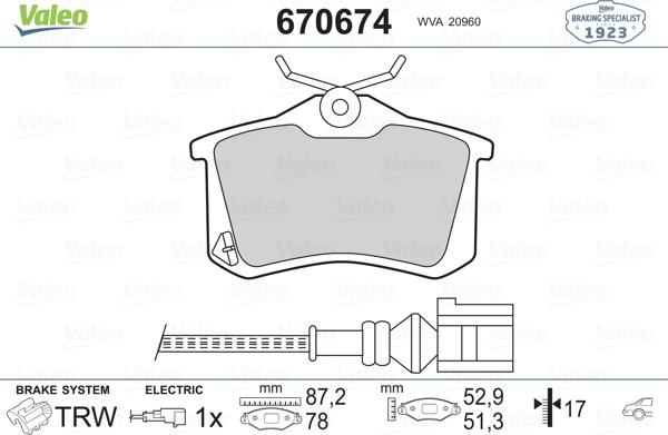 Valeo 670674 - Тормозные колодки, дисковые, комплект autospares.lv