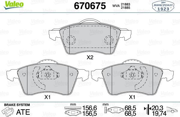 Valeo 670675 - Тормозные колодки, дисковые, комплект autospares.lv