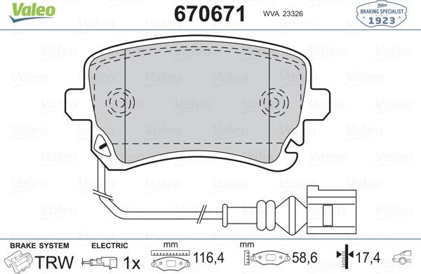 Valeo 670671 - Тормозные колодки, дисковые, комплект autospares.lv