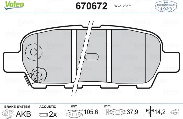 Valeo 670672 - Тормозные колодки, дисковые, комплект autospares.lv