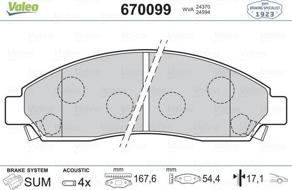 Valeo 670099 - Тормозные колодки, дисковые, комплект autospares.lv