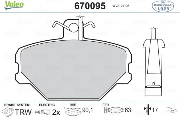 Valeo 670095 - Тормозные колодки, дисковые, комплект autospares.lv