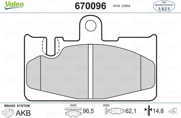 Valeo 670096 - Тормозные колодки, дисковые, комплект autospares.lv