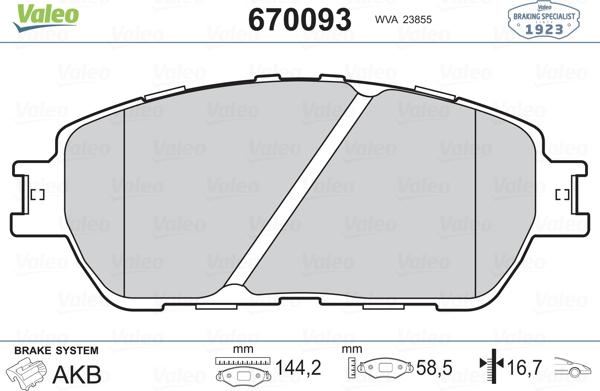 Valeo 670093 - Тормозные колодки, дисковые, комплект autospares.lv