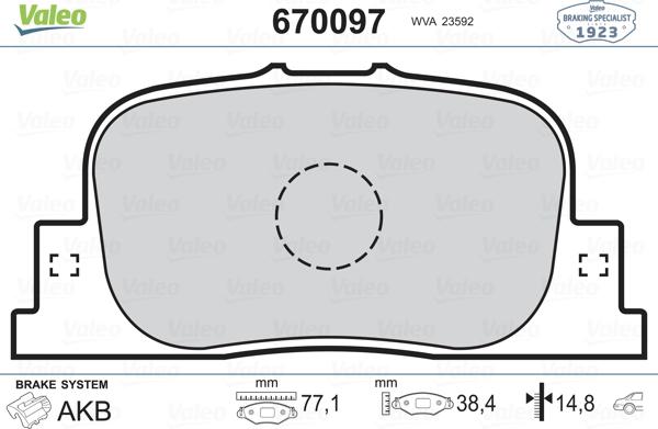 Valeo 670097 - Тормозные колодки, дисковые, комплект autospares.lv