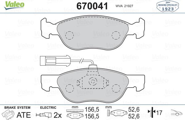 Valeo 670041 - Тормозные колодки, дисковые, комплект autospares.lv