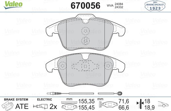 Valeo 670056 - Тормозные колодки, дисковые, комплект autospares.lv