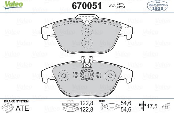 Valeo 670051 - Тормозные колодки, дисковые, комплект autospares.lv