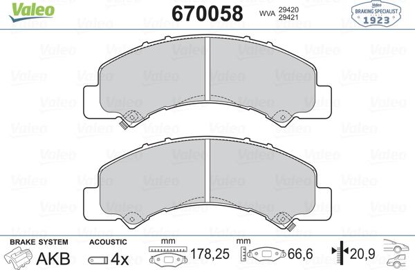 Valeo 670058 - Тормозные колодки, дисковые, комплект autospares.lv