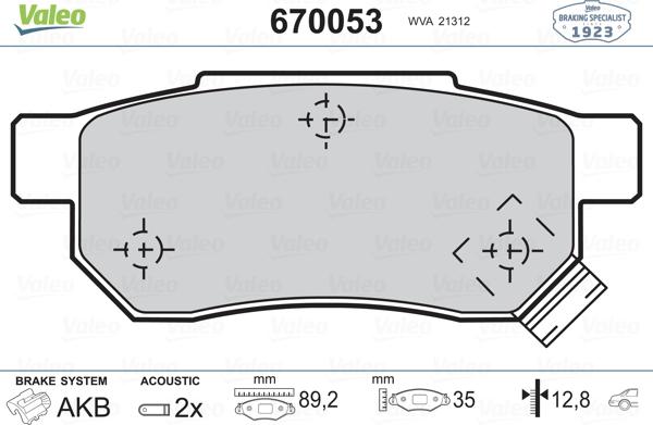 Valeo 670053 - Тормозные колодки, дисковые, комплект autospares.lv